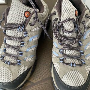Merrell waterproof Moab Hiking Shoes.  Trail Shoes with Blue and Brown Accents